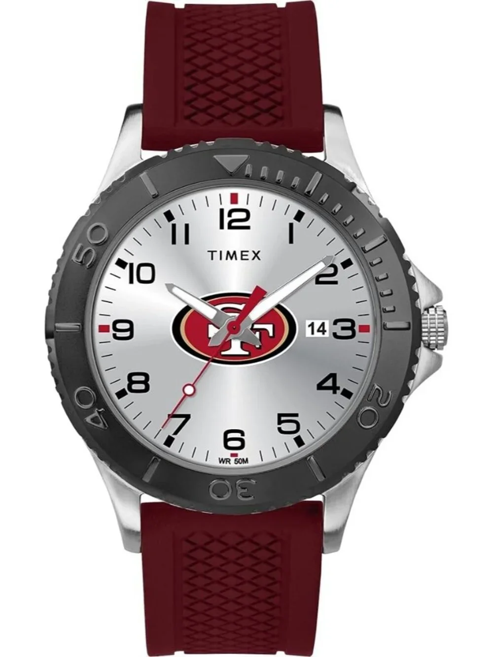 Men's Silver Red Rubber Band Analog NFL Gamer San Francisco Luminant Round Watch